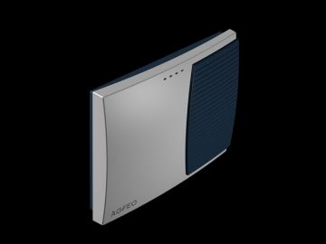AS 3000, Produktdesign, Konstruktion, CNC-Fraesteile und Vakuumgussteile von Constin, Hier ein Rendering aus SolidWorks, das eine rechteckige, dynamisch gestylte Box in silber und blau zeigt auf schwarzem Hintergrund, Perspektive 02