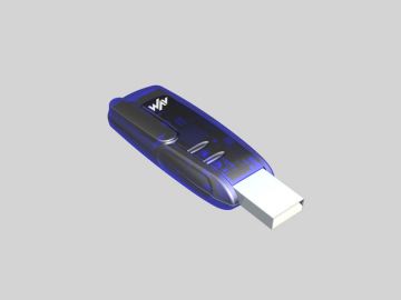 BlueFRITZ!, Produktdesign + Engineering +Prototyping (CNC-Fräse) made by Constin, das Redering aus SolidWorks zeigt einen blauen Stick mit USB-Stecker, der bluetoothfähig ist, großes Bild