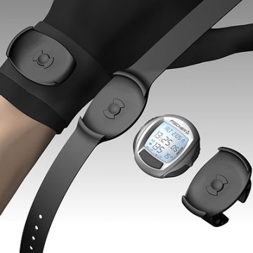 Sportuhr, Produktdesign von Constin, hier ein fotorealistisches Rendering aus SolidWorks des Designgehäuses der Sportuhr: silbern, rund mit großem Display, mit Adapter für Armband